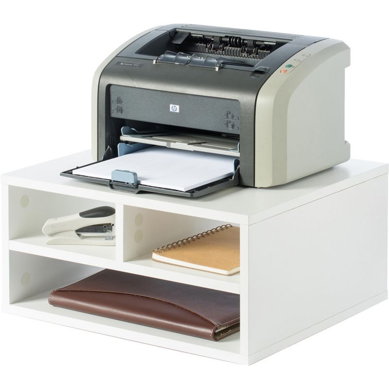 White Wood Compact Desktop Printer Stand with Storage