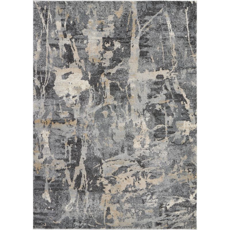 Elysian Abstract Gray Synthetic 5' x 7' Stain-Resistant Rug