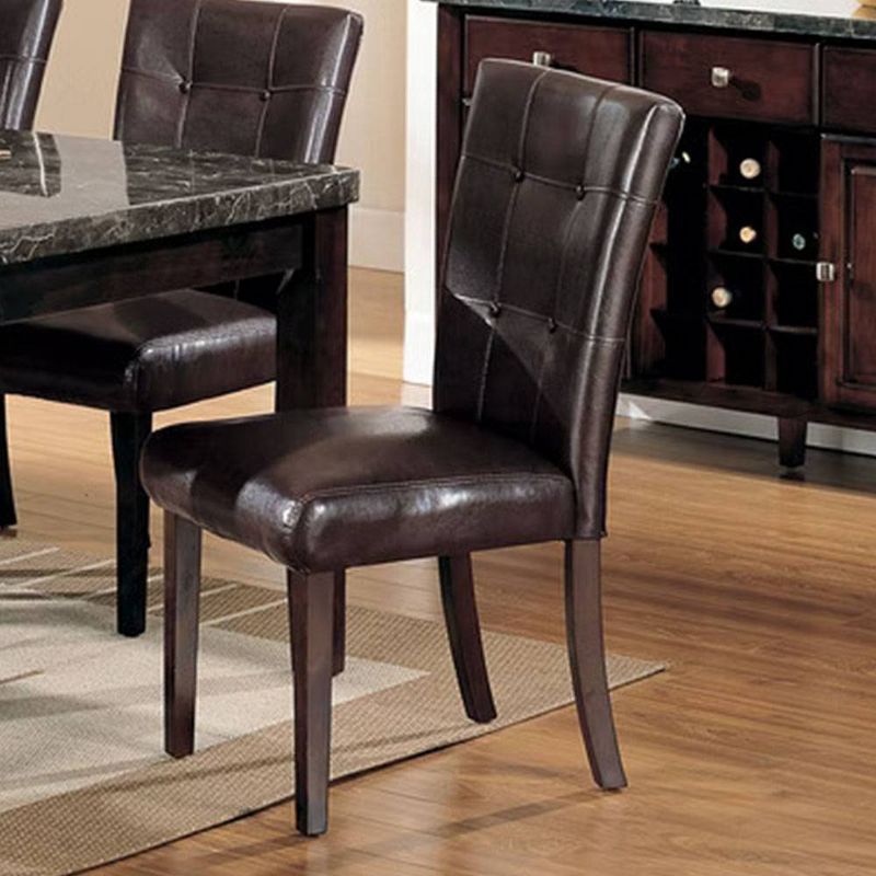 Set of 2 Brown Faux Leather Parsons Dining Chairs