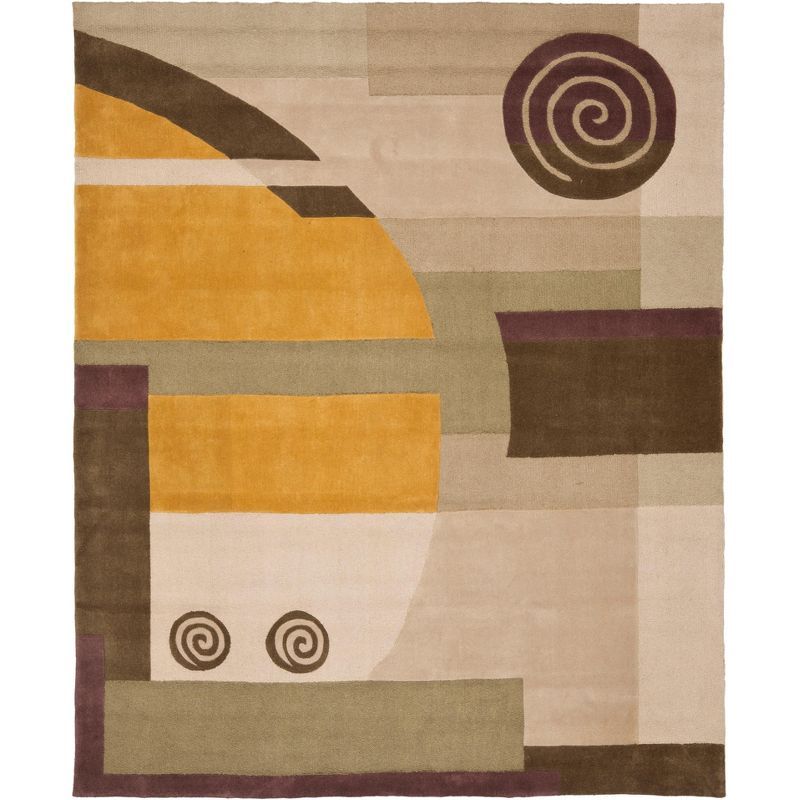 Beige and Brown Hand-Tufted Wool Rectangular Area Rug