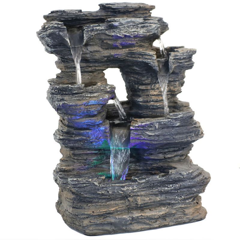 Gray Rock Cavern Tabletop Fountain with Multi-Colored LED Lights