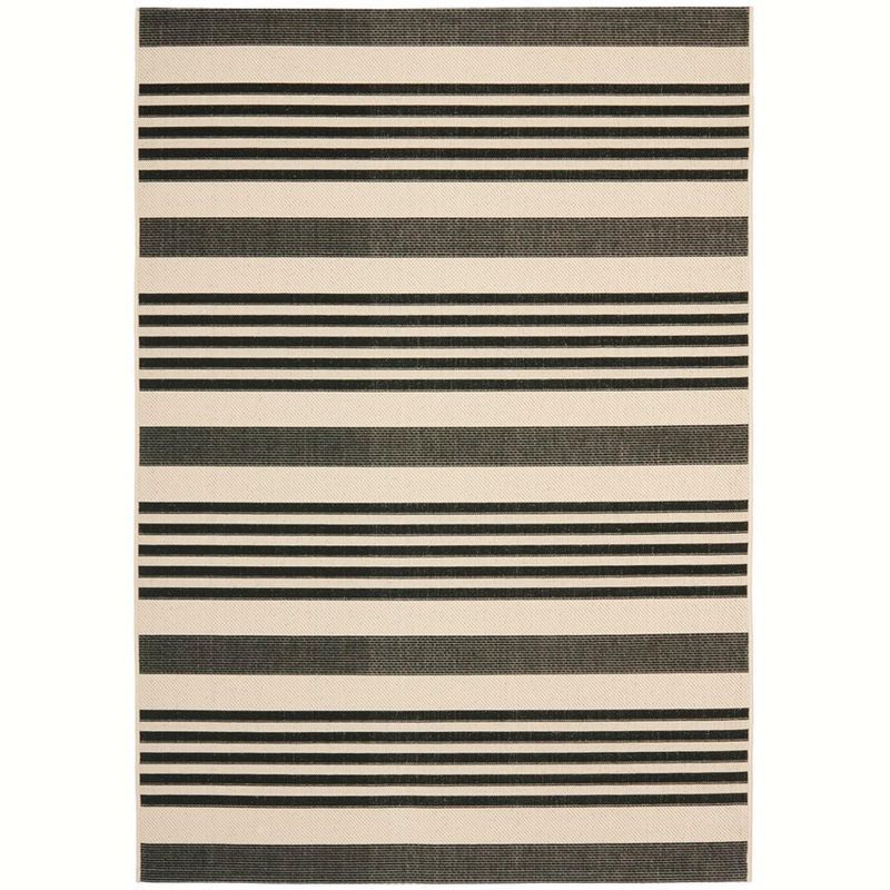 Black and Bone Striped 5' x 7' Synthetic Area Rug