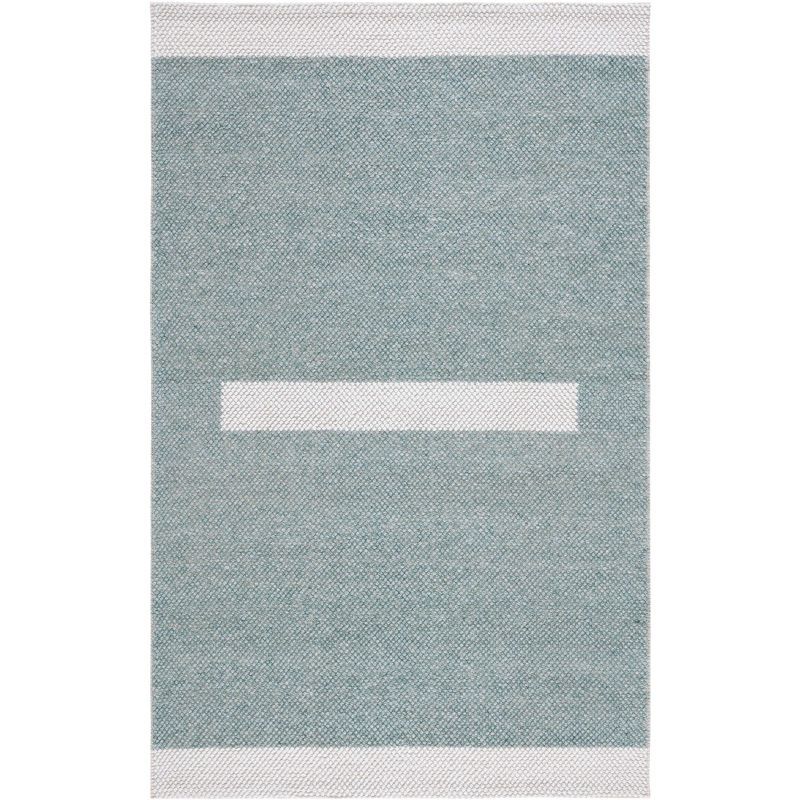 Turquoise and Ivory Striped Wool 4' x 6' Area Rug