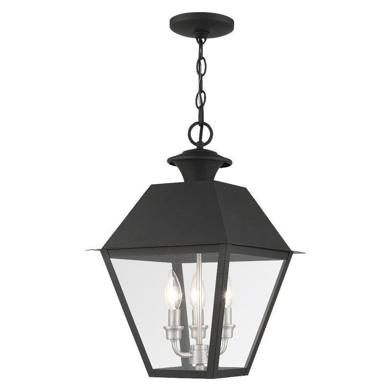 Mansfield Black 3-Light Outdoor Pendant with Clear Glass