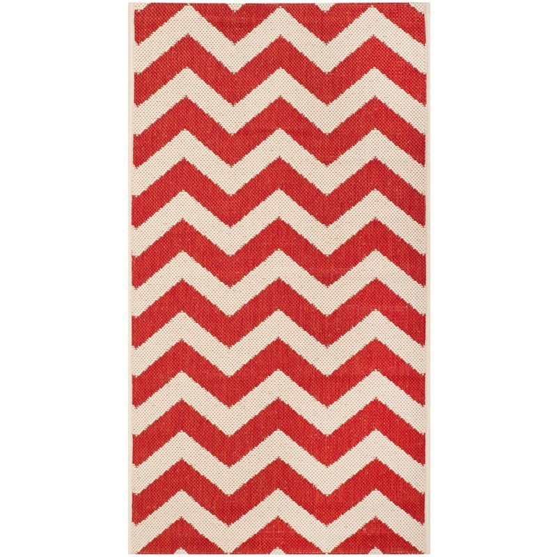 Contemporary Red Chevron 44"x24" Easy-Care Outdoor Rug