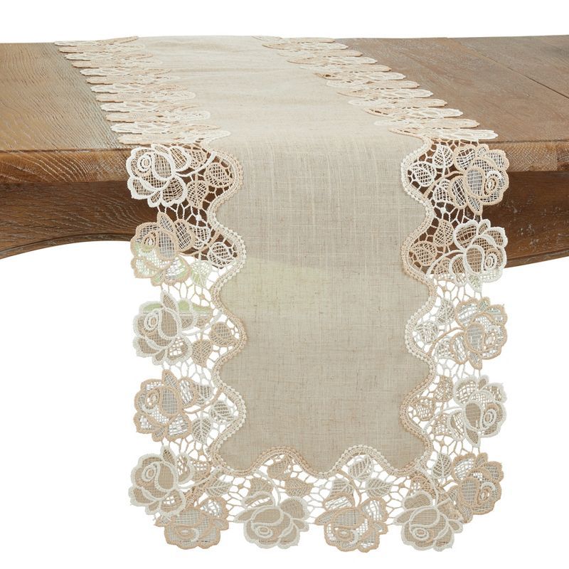 Natural Lace Rose Border Polyester Table Runner