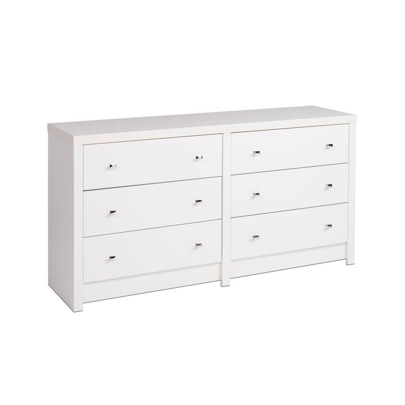 Calla Cosmopolitan White 6-Drawer Double Dresser with Chrome Knobs