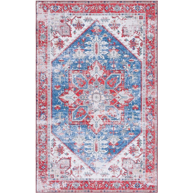 Reversible Tucson Blue and Red Synthetic Area Rug, 4' x 6'