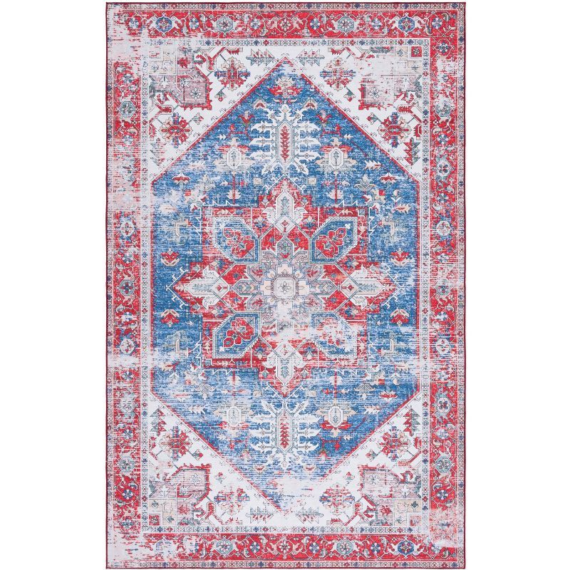 Reversible Red Synthetic Easy-Care Rectangular Area Rug