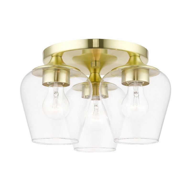 Willow Satin Brass 3-Light Flush Mount with Clear Glass