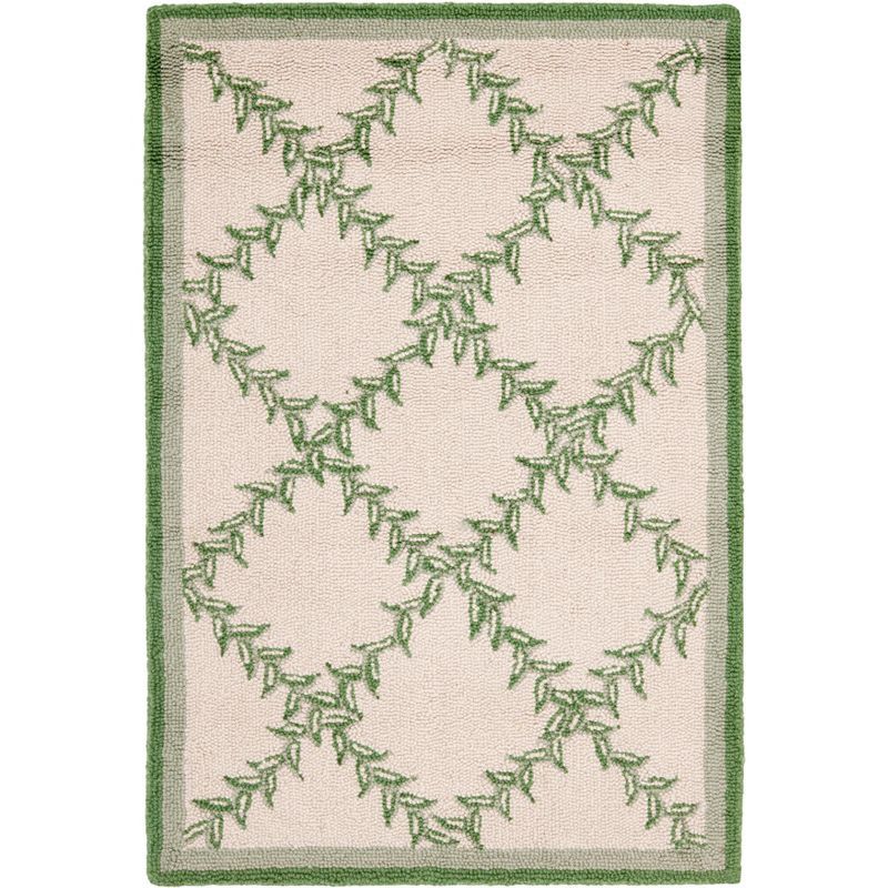 Ivory and Light Green Floral Wool Area Rug