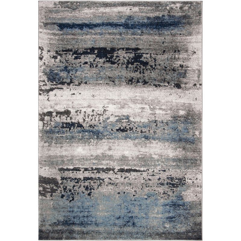 Galaxy Gray and Blue Hand-Knotted Rectangular Area Rug