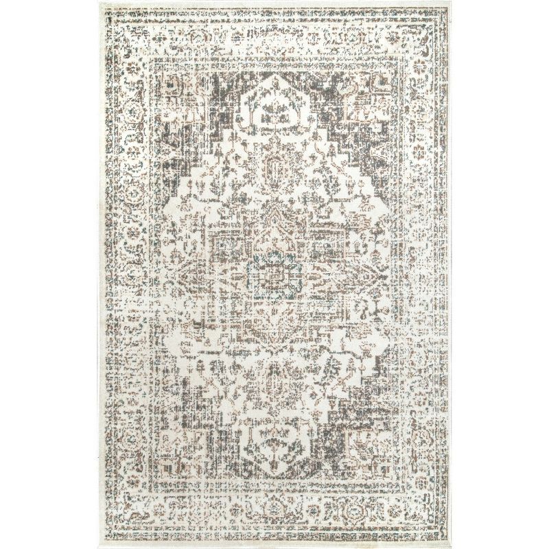 Tanith Cream and Beige Synthetic Medallion Area Rug 3x5