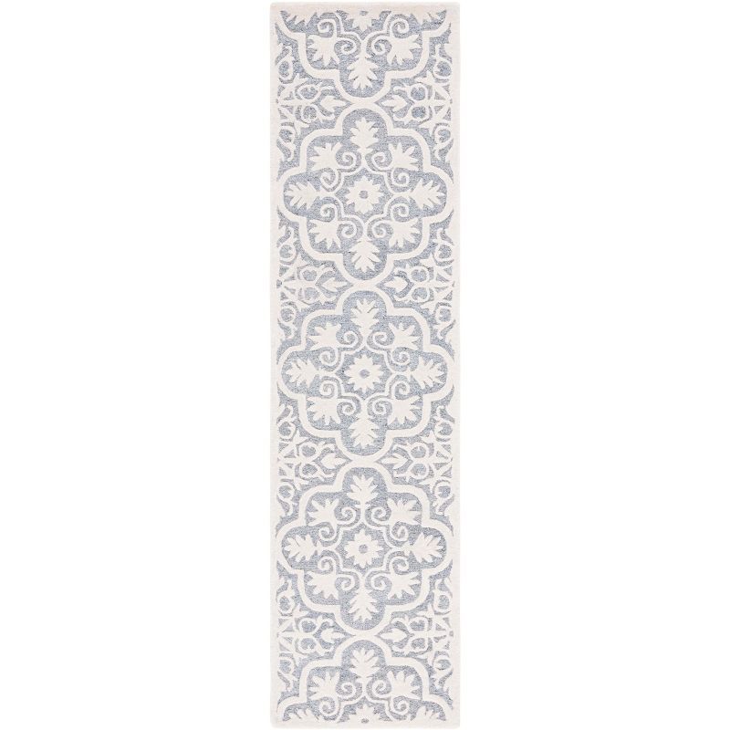 Light Blue and Ivory Floral Hand-Tufted Wool Runner Rug