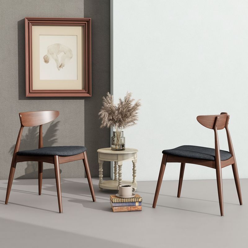 Charcoal Upholstered & Walnut Wood Mid-Century Dining Chairs (Set of 2)