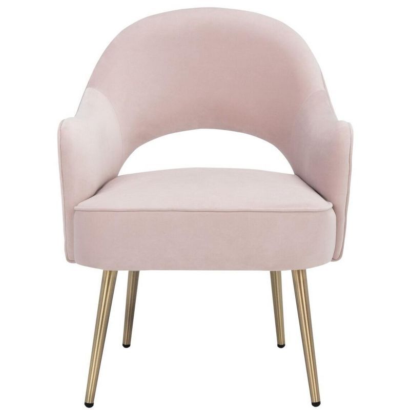 Evelyn Light Pink Velvet Accent Chair with Tapered Gold Legs