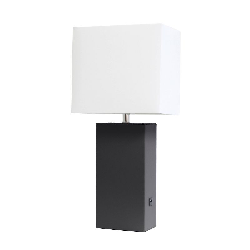 Lexington 21" Black Leather Base Modern Nightstand Lamp with USB Port