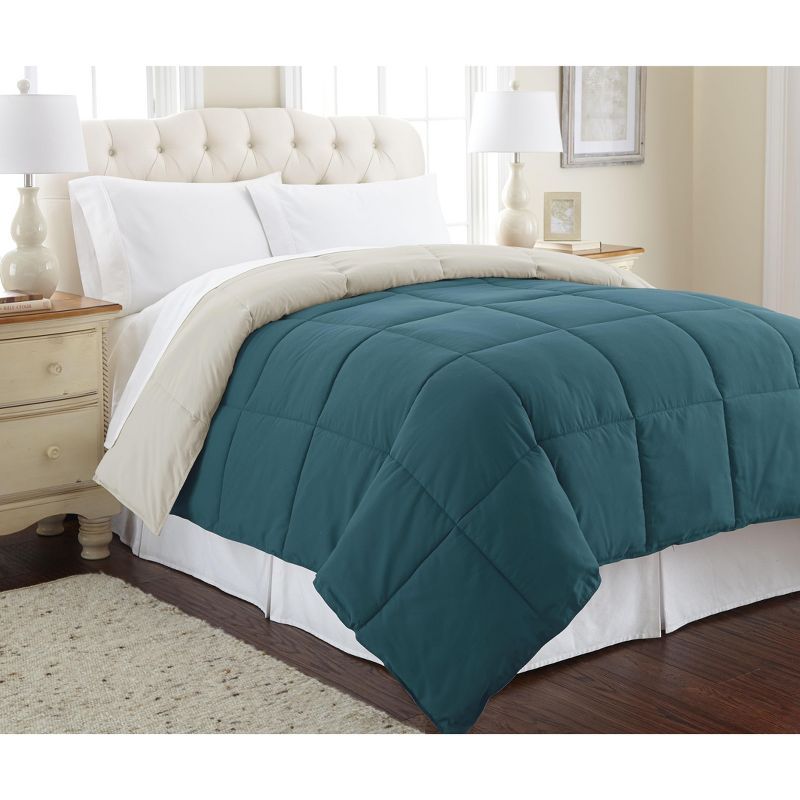 California King Blue and Oatmeal Reversible Microfiber Comforter