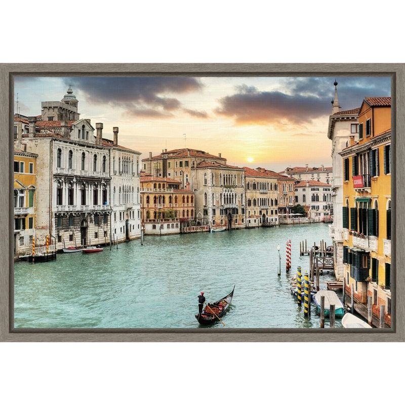 Gran Canal Italy Vintage Canvas Print with Graywash Frame