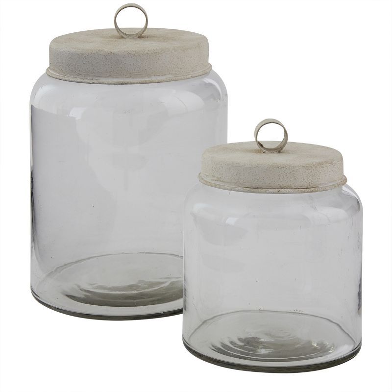 Set of 2 Clear Glass Jars with White Metal Lids