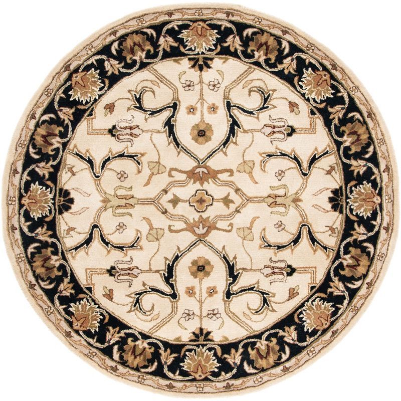 Elegant Heritage 6' Round Beige Hand-Tufted Wool Area Rug