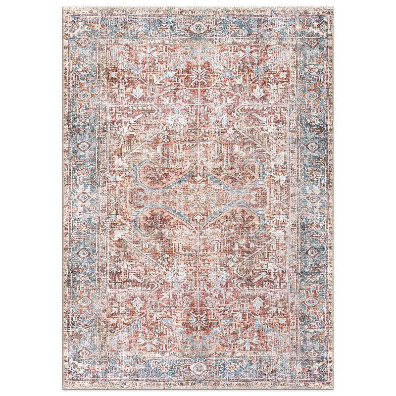 Red and Blue Synthetic Flat-Woven Medallion 9' x 12' Area Rug