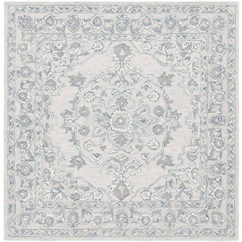 Ivory Tufted Handmade Reversible Wool Square Rug