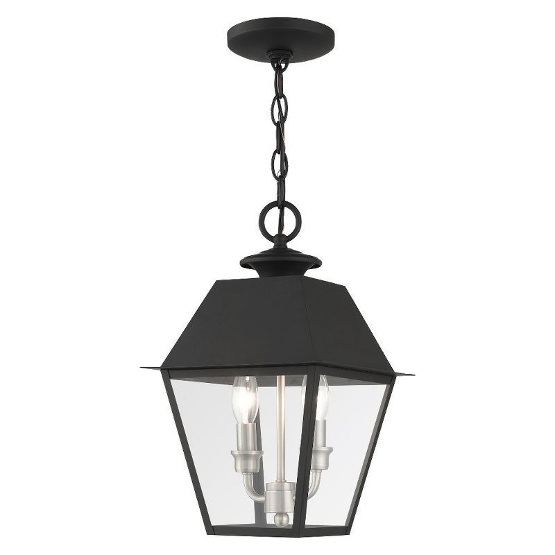 Mansfield Black and Clear Glass 2-Light Outdoor Pendant