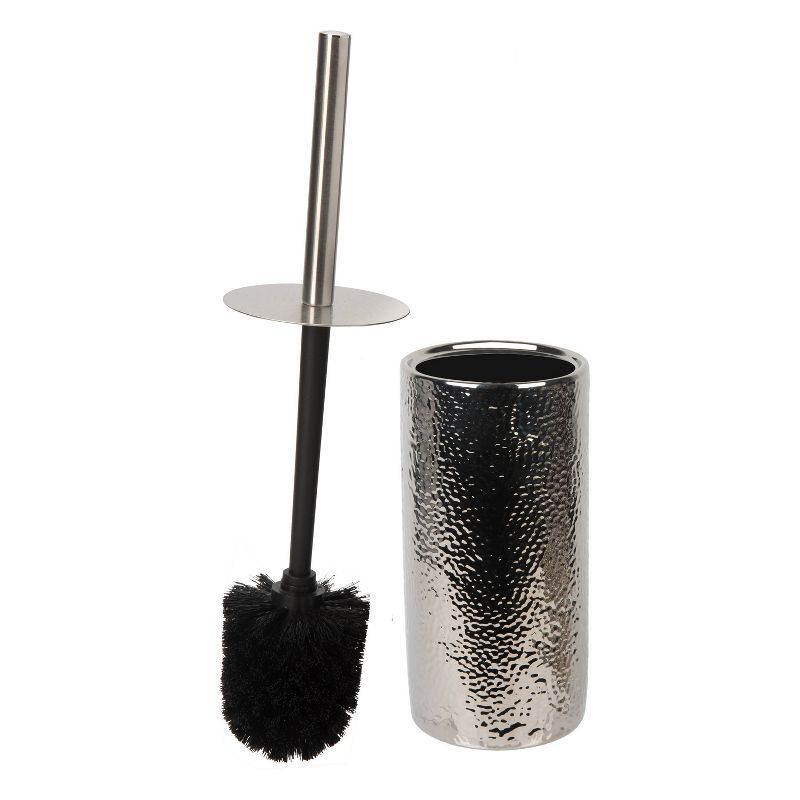 Hammered Metallic Ceramic Toilet Brush with Holder, 8-inch Height