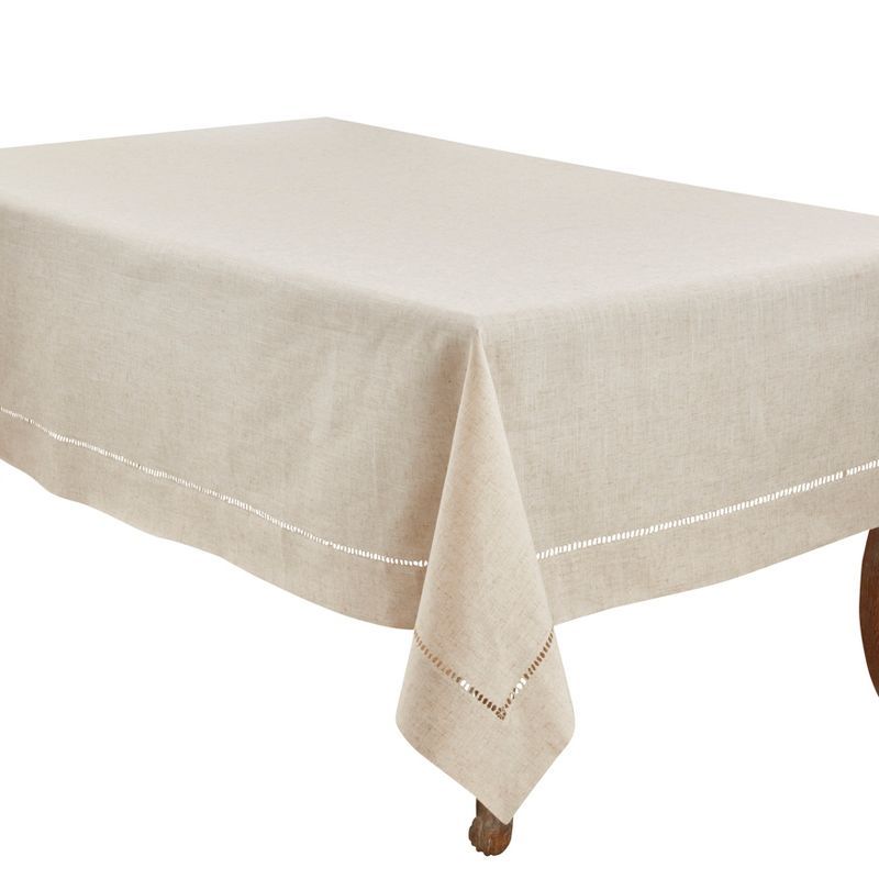 Natural Linen Blend Rectangular Tablecloth with Hemstitch Border