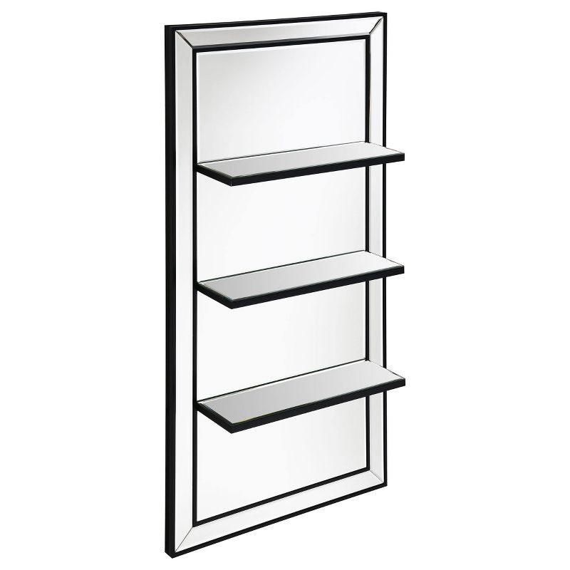 Silver Rectangular 3-Shelf Wall Mirror with Dark Edge