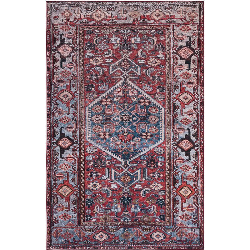 Tucson 3' x 5' Blue and Rust Machine Washable Area Rug