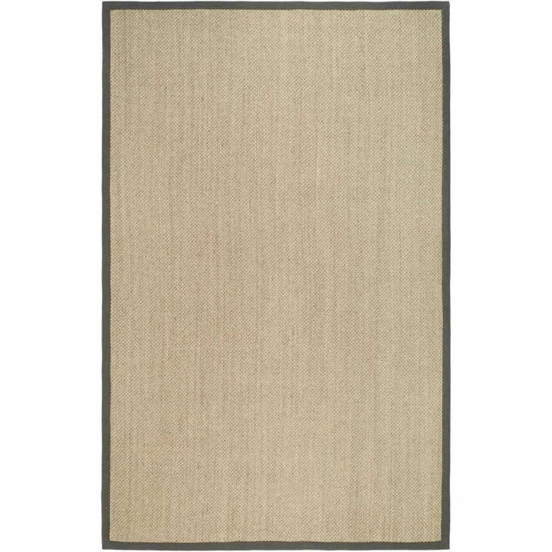 Marble Grey Sisal and Cotton Border Area Rug, 5'x8'