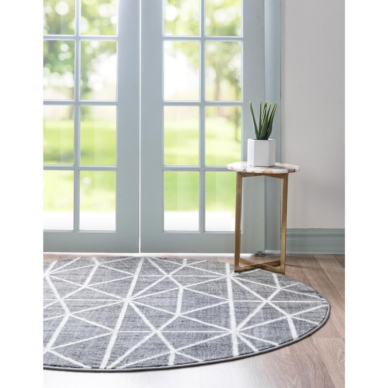 Round Gray Geometric Easy Care Synthetic Rug 8' x 8'