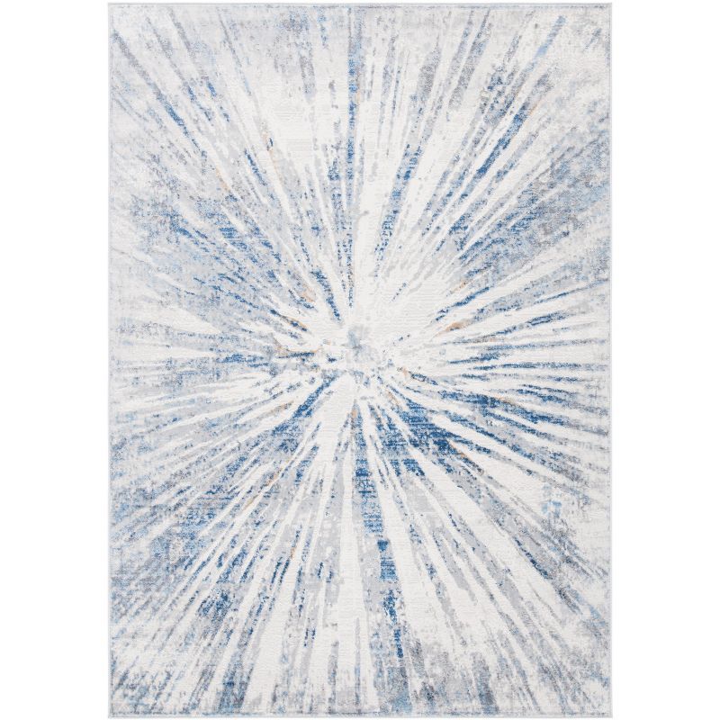 Amelia Round Grey and Blue Abstract Synthetic Rug