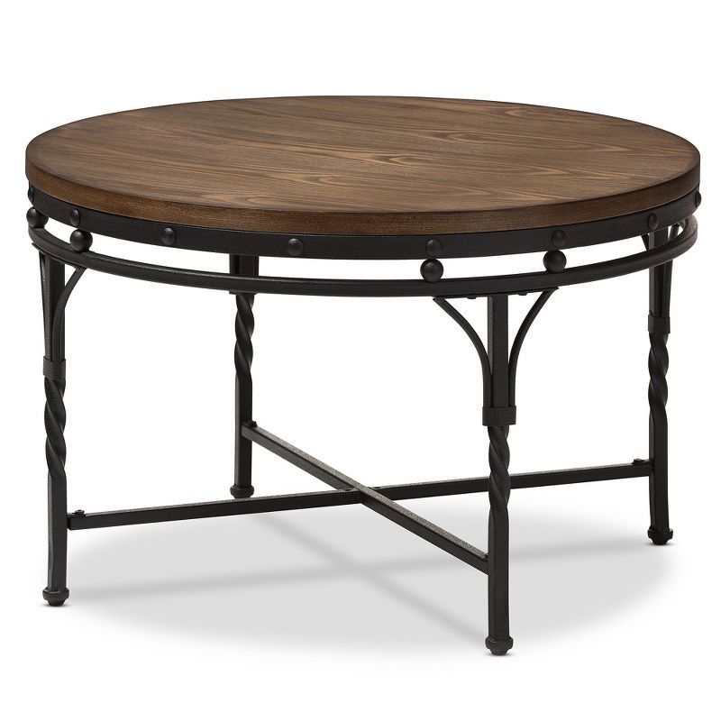 Austin Vintage 30" Round Wood & Metal Coffee Table - Antique Bronze