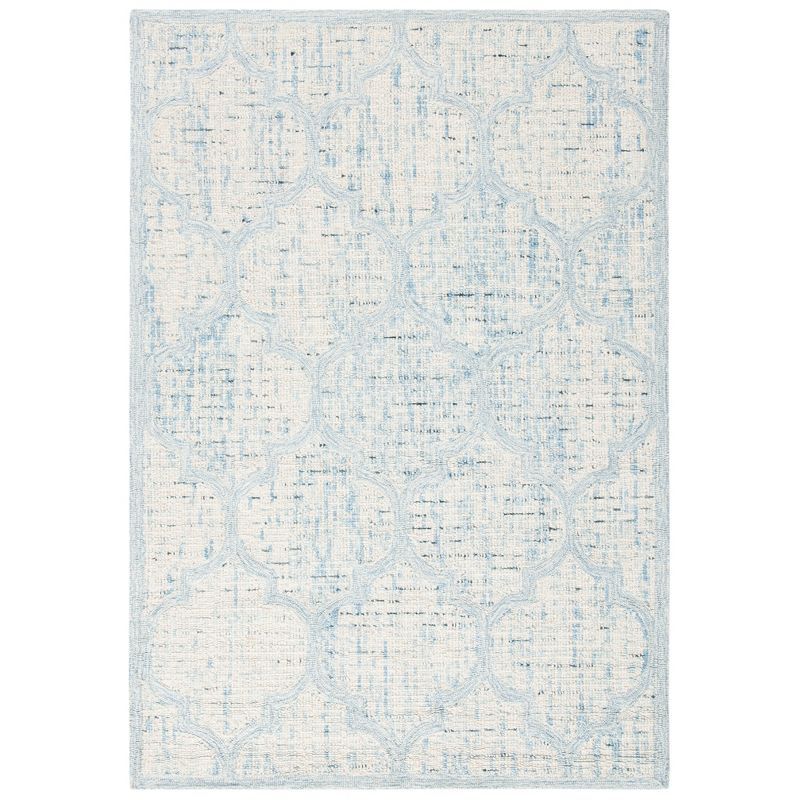 Ivory and Turquoise Abstract Hand-Tufted Wool Area Rug, 2' x 3'