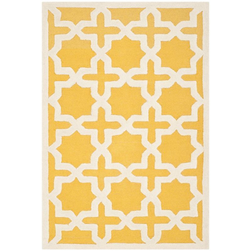 Hand-Tufted Gold and Ivory Wool Geometric Area Rug, 4'x6'