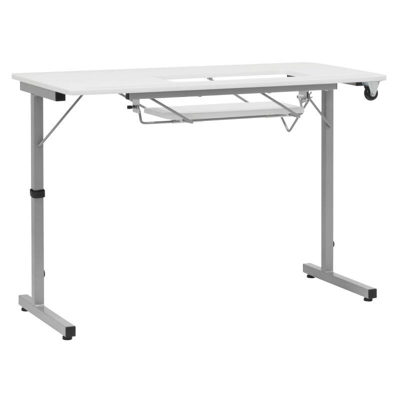 Rollaway II Silver and White Foldable Sewing Table with Laminate Top