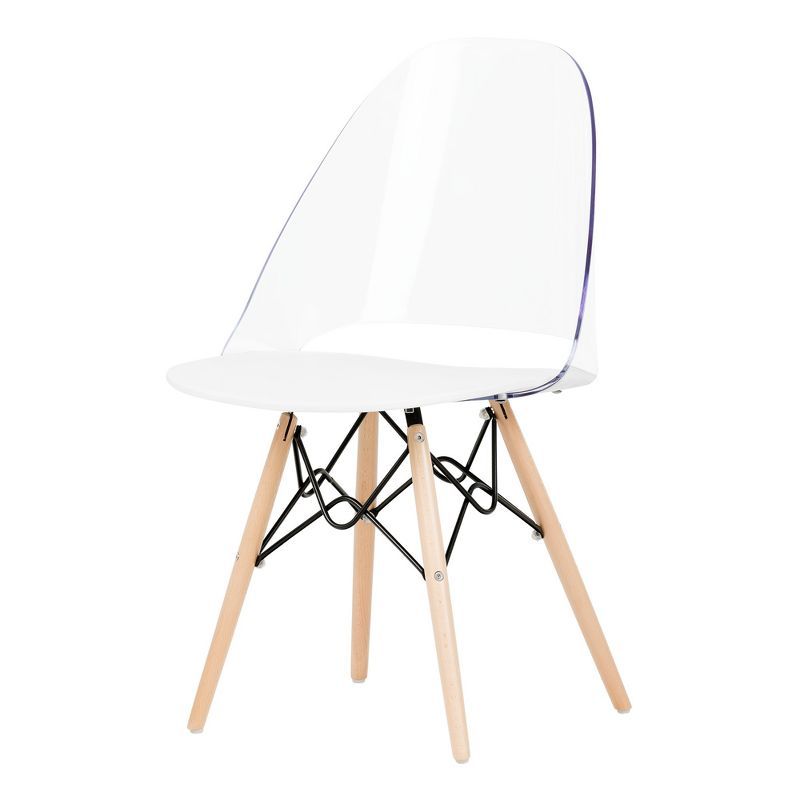 White and Clear Armless Swivel Dining Chair with Light Wood Legs