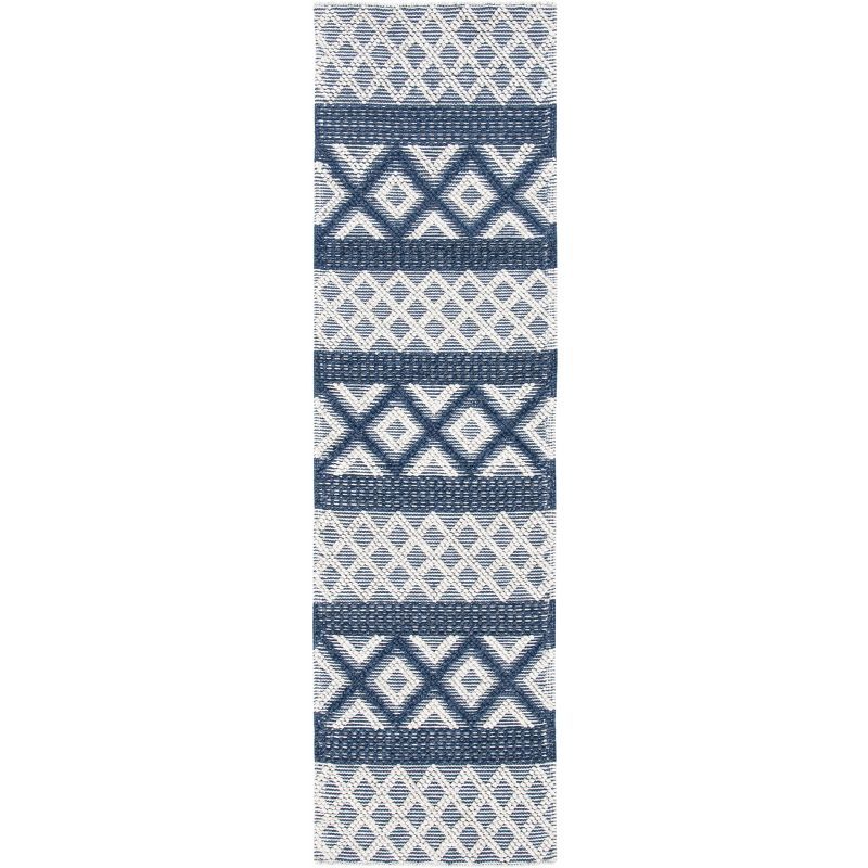 Handwoven Blue and Ivory Wool Runner Rug