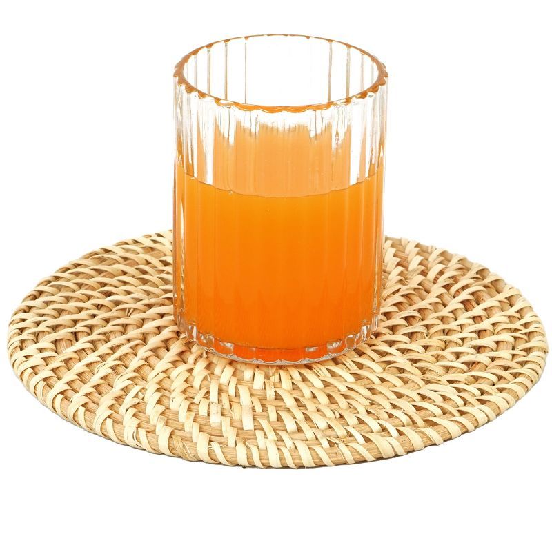 Set of 4 Natural Woven Rattan Round Placemats