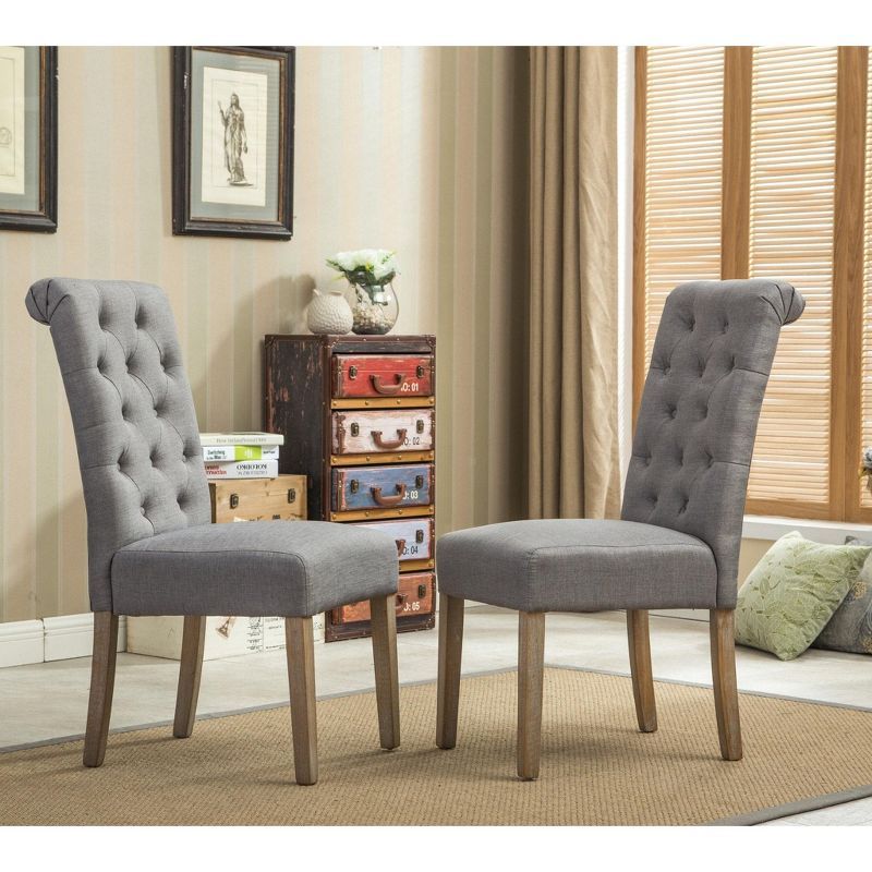 Gray Upholstered Parsons Side Chair with Wooden Legs, Set of 2