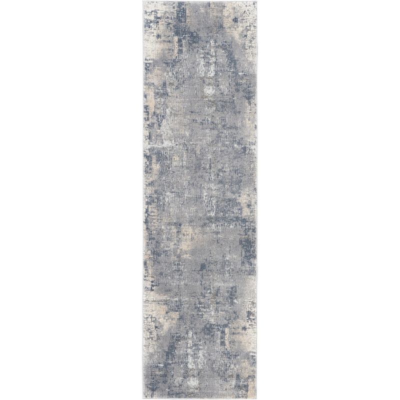 Abstract Grey & Beige Hand-knotted Synthetic Runner Rug