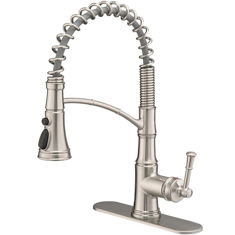 Brushed Nickel Single-Handle Pull-Down Kitchen Faucet with Deck Plate