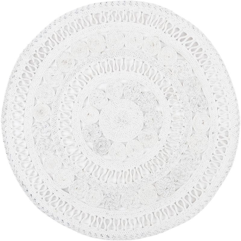 Ivory Hand-Knotted Round Synthetic Area Rug