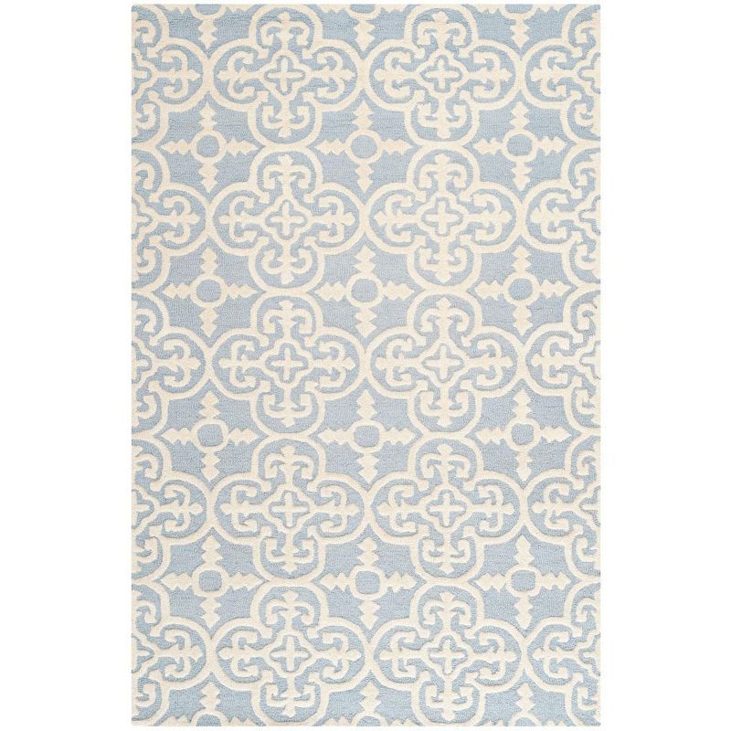 Light Blue and Ivory Hand-Tufted Wool Area Rug