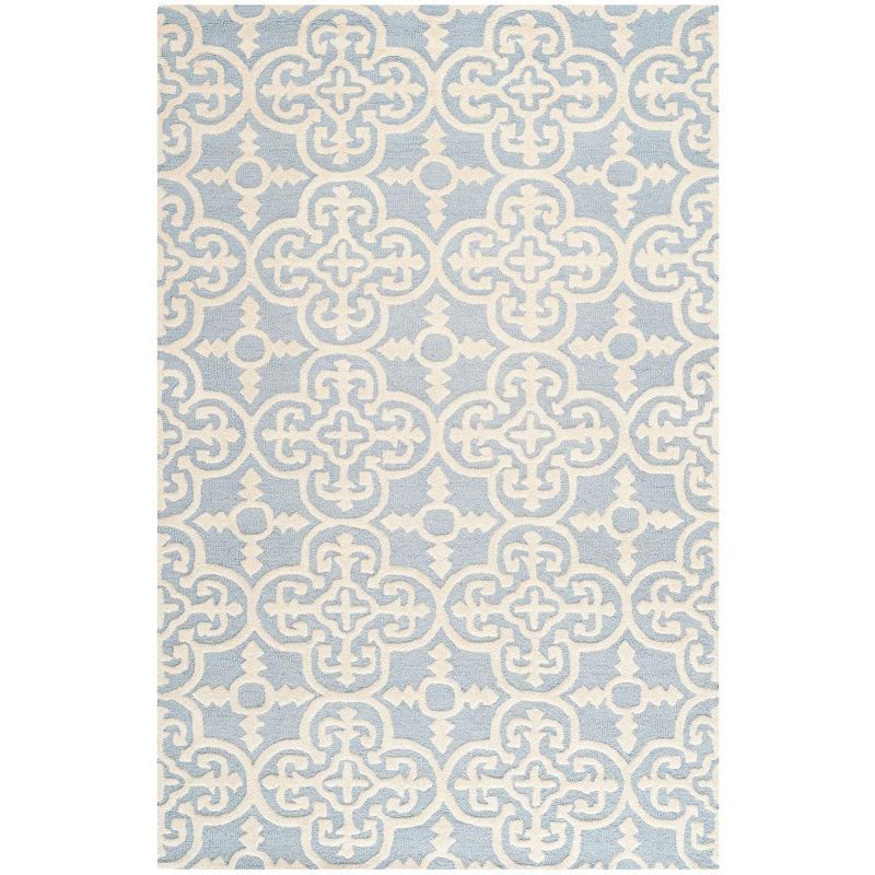 Light Blue and Ivory Hand-Tufted Wool Area Rug