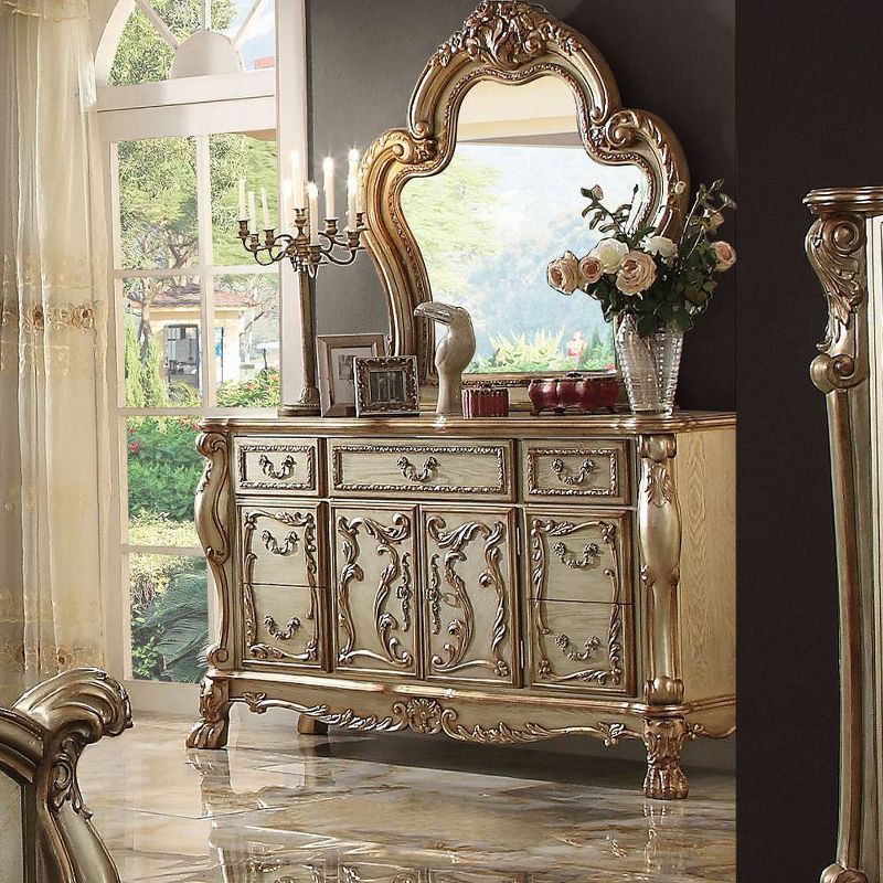 Dresden Gold Patina and Bone 7-Drawer Dresser with Mirror