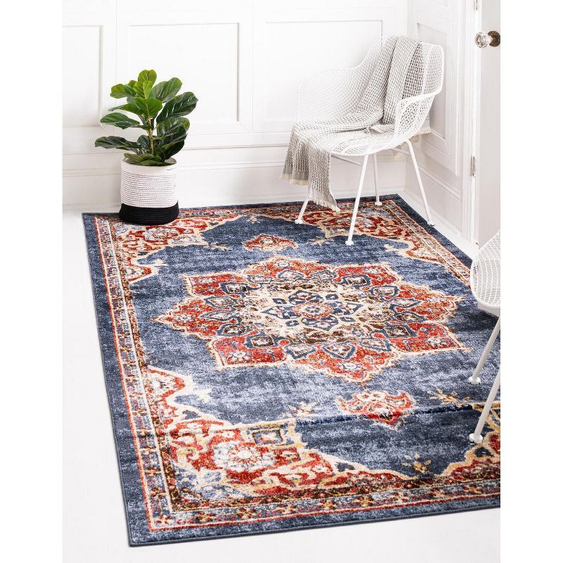 Navy Blue Burgundy Abstract Synthetic Indoor Rug, 2x3 ft